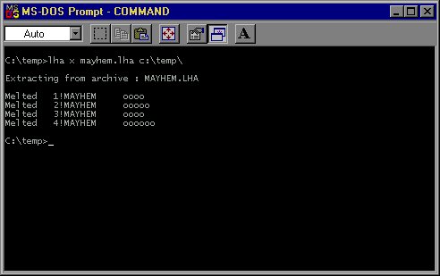 DOS prompt, decompressing Mayhem